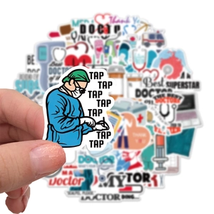 50pcs waterproof medical stickers featuring cartoon doctors and healthcare motifs
