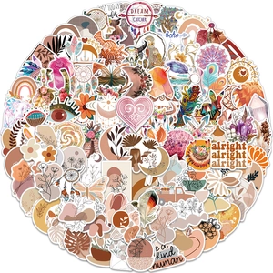 Bohemian Waterproof PVC Graffiti Decals For Suitcase Laptop Morandi Dream Catcher Botanical Floral Decorative Stickers