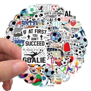 Waterproof soccer themed stickers for decorating laptops and luggage suitcases