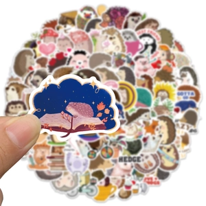 100pcs waterproof cartoon hedgehog stickers for luggage and laptops with starry night design