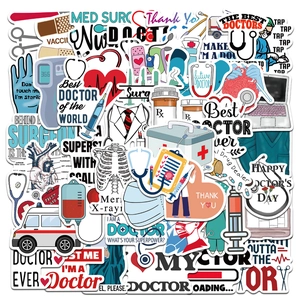 Pack of 50 waterproof cartoon doctor stickers for medical themed suitcase decoration