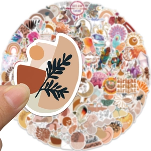 100-pack waterproof bohemian style vinyl stickers for laptops and suitcases in warm tones