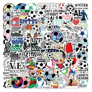 Pack of 100 waterproof soccer stickers featuring football players and team flags
