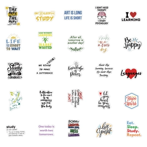 Detailed 5x5 grid view of motivational English graffiti stickers with sharp patterns