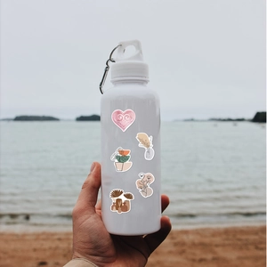 Waterproof bohemian stickers applied on a white sports bottle for outdoor hiking use
