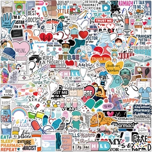 Pack of 150 cartoon medical stickers with doctor and nurse designs for suitcase laptop