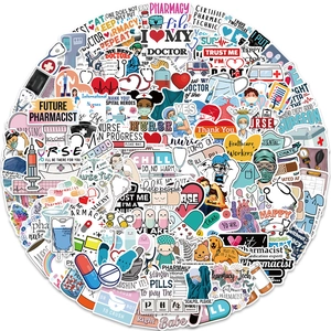 Cartoon Medical Doctor Nurse Pharmacist Graffiti Stickers Waterproof PVC Decals For Suitcase Laptop Notebook DIY Decoration