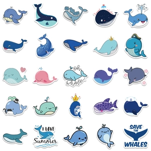 50pcs cute cartoon whale stickers waterproof vinyl decals for laptop and luggage decor