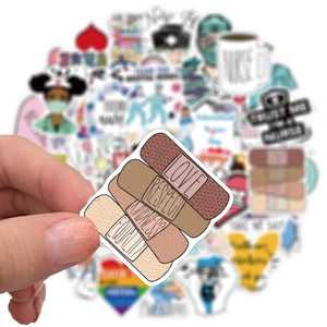 50pcs nurse day stickers showing diverse bandages with love and respect on laptop