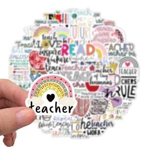 50pcs waterproof teacher appreciation stickers with rainbow designs for laptop and luggage