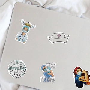 100pcs waterproof cartoon nurse life stickers set on a silver laptop lid