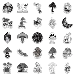 50 Gothic black and white mushroom stickers for laptop and luggage decor
