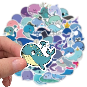 50 pieces of cute cartoon whale stickers, waterproof vinyl decals for laptops and luggage