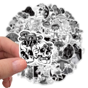 50 pieces of black and white gothic mushroom stickers for laptop and luggage decor