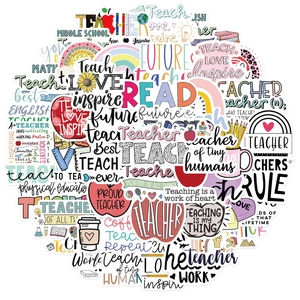 50-piece set of colorful waterproof vinyl teacher appreciation stickers for laptops