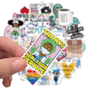 Cartoon doctor and nurse waterproof stickers with Thanks for Your Service message