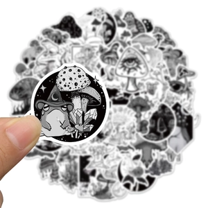 Gothic mushroom and frog stickers showing matte waterproof PVC textures and details