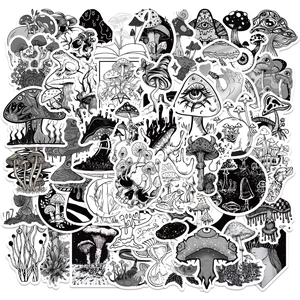 Gothic Mushroom Stickers Waterproof PVC Decals For Laptop Luggage Guitar Skateboard Black White Hand Drawn Aesthetic Stickers