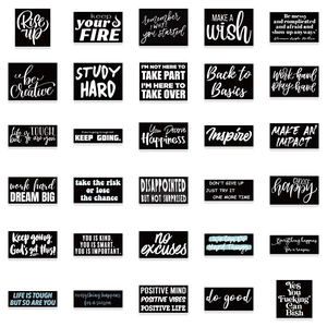 Set of 60 waterproof black inspirational quote stickers for DIY laptop and luggage decor