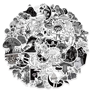 50 pieces black and white Gothic mushroom stickers set for laptop and luggage decor