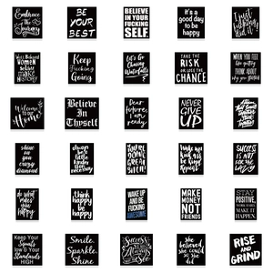 Set of 61 black minimalist motivational quote stickers for laptops and luggage decor