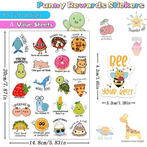 Lot de 80 autocollants de récompense motivants pour enfants avec des jeux de mots