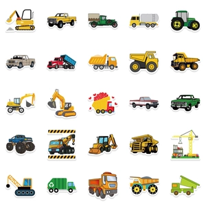Set of 50 waterproof cartoon construction vehicle stickers for kids luggage and laptops