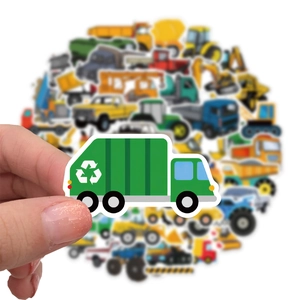 Close-up of waterproof cartoon garbage truck sticker from engineering vehicle series
