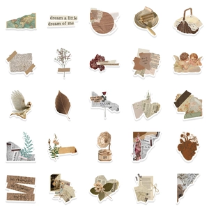 Set of 52 vintage retro collage stickers for DIY luggage and notebooks decoration