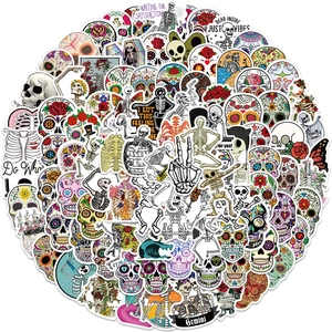 Wasserdichte Bunte Sugar Skull Aufkleber Für Laptop Gepäck Gitarre Skateboard Vintage Gothic Tag Der Toten PVC Decals