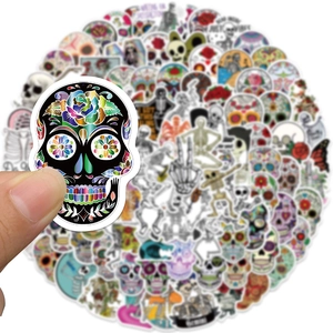 Bunte Zucker-Totenkopf-Aufkleber wasserfest für Koffer und Laptop Dekoration