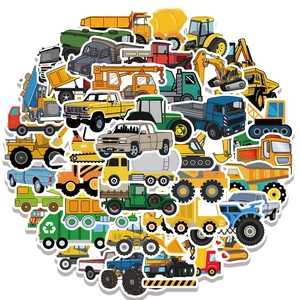 Set of 50 waterproof cartoon construction truck stickers for laptop and luggage decor