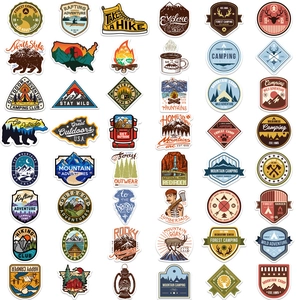 Set di 48 adesivi da campeggio impermeabili per valigie e decorazione di laptop