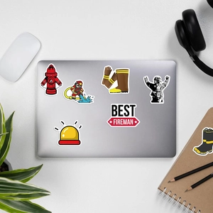 Set di 52 adesivi per pompieri dei cartoni animati per decorare laptop e valigie