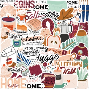 Autumn Hygge Aesthetic Vinyl Stickers Waterproof Cartoon Fall Leaf Pumpkin Decals For Laptop Luggage Journal Decoration
