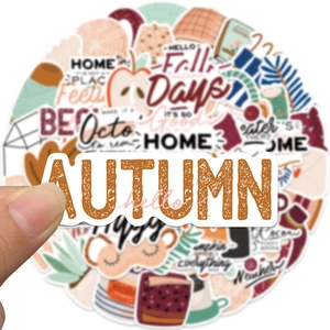50pcs waterproof autumn theme stickers with pumpkin and coffee designs for DIY laptop