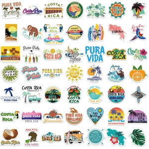 50pcs waterproof Costa Rica tropical stickers with palm trees and sloths for laptops