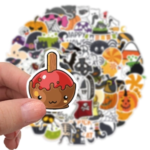100pcs Halloween waterproof PVC stickers featuring pumpkin, cat and wizard hat for DIY decor