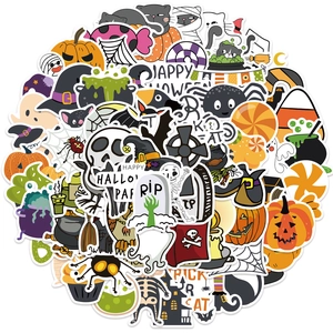 100pcs Halloween cartoon stickers featuring pumpkins, ghosts and skulls for DIY decoration