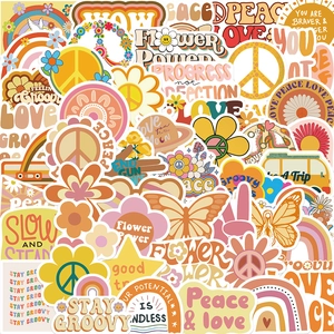 Pack de 50 pegatinas vintage Groovy Boho Hippie impermeables para laptop y guitarra