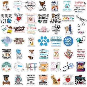 Set di 50 adesivi per veterinari per decorazione di laptop valigie e agende