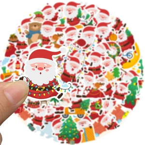 Close-up of waterproof cartoon Santa Claus sticker showing product size and detail