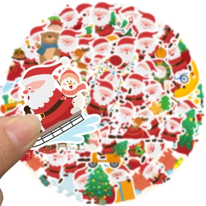 50 pieces of waterproof cartoon Christmas stickers featuring Santa, snowmen, and elk designs