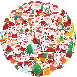 Waterproof PVC Cartoon Santa Claus Christmas Stickers Decals For Laptop Suitcase Guitar Festive Decoration Stickers