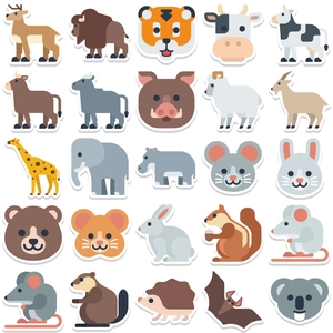 Lot de 52 autocollants animaux imperméables au design vectoriel plat pour les bagages