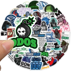 50pcs waterproof hacker coding stickers for laptops and suitcases featuring geek culture