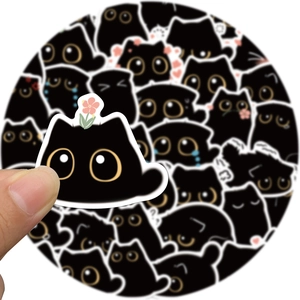 40Pcs cute cartoon black cat doodle stickers for laptops and water bottles decoration