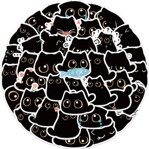 Waterproof PVC Cartoon Black Cat Emoji Stickers For Laptop Suitcase Water Bottle Guitar Journal DIY Decorative Decals