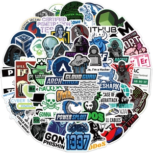 50pcs waterproof hacker coding stickers set for laptops, suitcases and tech enthusiasts