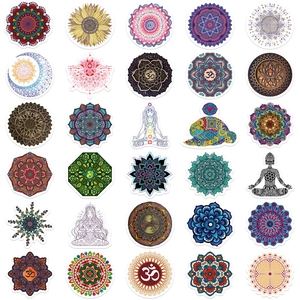 60 stickers mandala yoga colorés pour ordinateur guitare et décoration DIY étanche